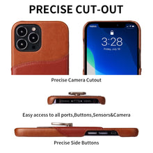 For iPhone 13 Pro Fierre Shann Oil Wax Texture Genuine Leather Back Cover Case with 360 Degree Rotation Holder & Card Slot (Brown)