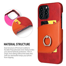 For iPhone 13 Pro Max Fierre Shann Oil Wax Texture Genuine Leather Back Cover Case with 360 Degree Rotation Holder & Card Slot (Red)