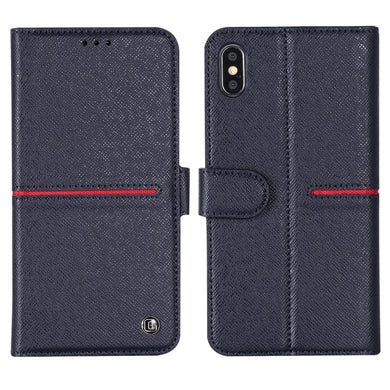 For iPhone XS Max GEBEI Top-grain Leather Horizontal Flip Protective Case with Holder & Card Slots & Wallet & Photo Frame(Blue)