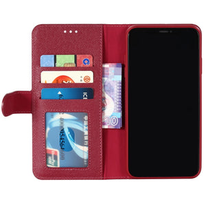 For iPhone XS Max GEBEI Top-grain Leather Horizontal Flip Protective Case with Holder & Card Slots & Wallet & Photo Frame(Red Wine)