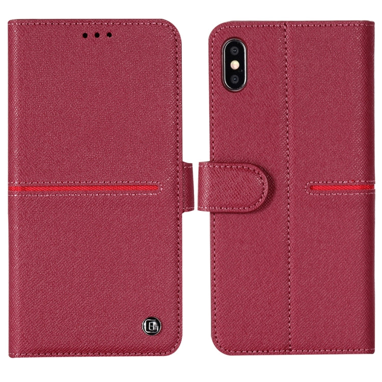 For iPhone XS Max GEBEI Top-grain Leather Horizontal Flip Protective Case with Holder & Card Slots & Wallet & Photo Frame(Red Wine)