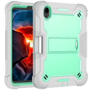For iPad mini 6 Silicone + PC Shockproof Protective Tablet Case with Holder(Gray + Green)