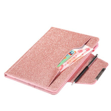 For iPad Pro 12.9 2022 / 2021 / 2020 / 2018 Glitter Powder Horizontal Flip Leather Tablet Case with Holder & Card Slot & Photo Frame & Wallet(Pink)