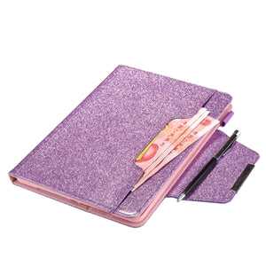 For iPad Pro 12.9 2022 / 2021 / 2020 / 2018 Glitter Powder Horizontal Flip Leather Tablet Case with Holder & Card Slot & Photo Frame & Wallet(Purple)