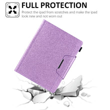 For iPad Pro 12.9 2022 / 2021 / 2020 / 2018 Glitter Powder Horizontal Flip Leather Tablet Case with Holder & Card Slot & Photo Frame & Wallet(Purple)