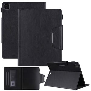 For iPad Pro 12.9 2022 / 2021 / 2020 / 2018 Solid Color Horizontal Flip Leather Tablet Case with Holder & Card Slot & Photo Frame & Wallet(Black)