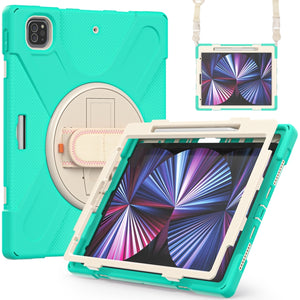 For iPad Pro 12.9 2022 / 2021 Silicone + PC Protective Tablet Case with Holder & Shoulder Strap(Mint Green)