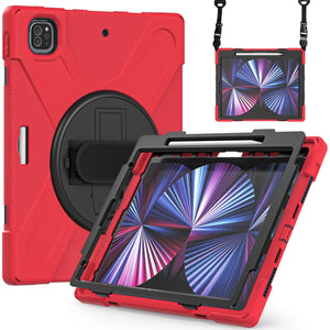 For iPad Pro 12.9 2022 / 2021 Silicone + PC Protective Tablet Case with Holder & Shoulder Strap(Red)