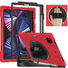 For iPad Pro 12.9 2022 / 2021 Silicone + PC Protective Tablet Case with Holder & Shoulder Strap(Red)