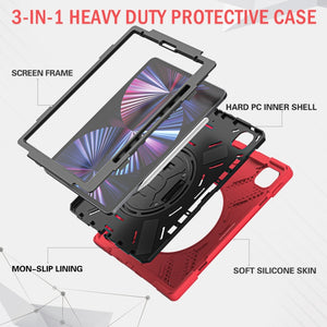 For iPad Pro 12.9 2022 / 2021 Silicone + PC Protective Tablet Case with Holder & Shoulder Strap(Red)