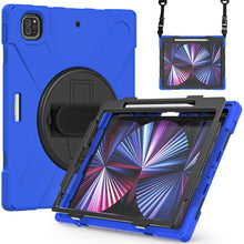 For iPad Pro 12.9 2022 / 2021 Silicone + PC Protective Tablet Case with Holder & Shoulder Strap(Blue)