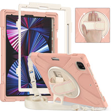 For iPad Pro 12.9 2022 / 2021 Silicone + PC Protective Tablet Case with Holder & Shoulder Strap(Rose Gold)