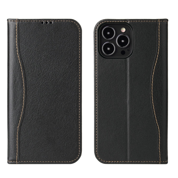 For iPhone 13 mini Genuine Leather Horizontal Flip Leather Case with Holder & Card Slots & Wallet (Black)