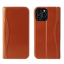 For iPhone 13 mini Genuine Leather Horizontal Flip Leather Case with Holder & Card Slots & Wallet (Brown)