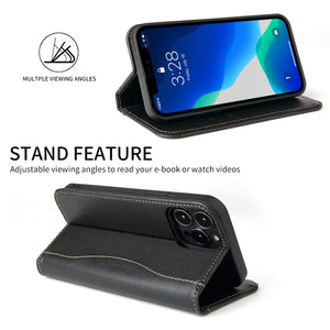 For iPhone 13 Genuine Leather Horizontal Flip Leather Case with Holder & Card Slots & Wallet(Black)