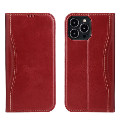 For iPhone 13 Genuine Leather Horizontal Flip Leather Case with Holder & Card Slots & Wallet(Wine Red)