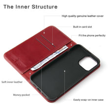 For iPhone 13 Genuine Leather Horizontal Flip Leather Case with Holder & Card Slots & Wallet(Wine Red)