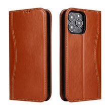 For iPhone 13 Genuine Leather Horizontal Flip Leather Case with Holder & Card Slots & Wallet(Brown)