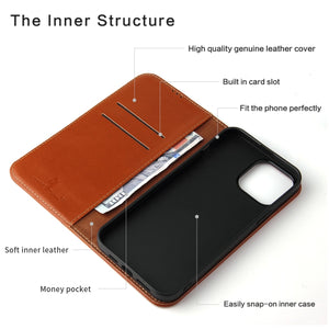 For iPhone 13 Genuine Leather Horizontal Flip Leather Case with Holder & Card Slots & Wallet(Brown)