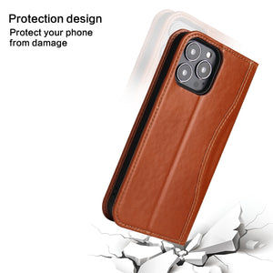 For iPhone 13 Genuine Leather Horizontal Flip Leather Case with Holder & Card Slots & Wallet(Brown)