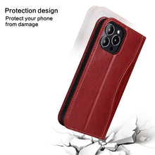 For iPhone 13 Pro Genuine Leather Horizontal Flip Leather Case with Holder & Card Slots & Wallet (Wine Red)