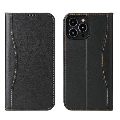 For iPhone 13 Pro Max Genuine Leather Horizontal Flip Leather Case with Holder & Card Slots & Wallet (Black)