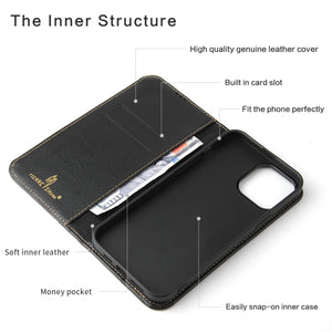 For iPhone 13 Pro Max Genuine Leather Horizontal Flip Leather Case with Holder & Card Slots & Wallet (Black)