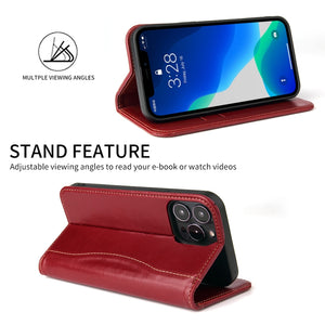 For iPhone 13 Pro Max Genuine Leather Horizontal Flip Leather Case with Holder & Card Slots & Wallet (Wine Red)