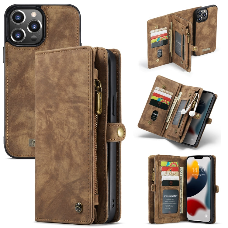 For iPhone 13 Pro Max CaseMe-008 Detachable Multifunctional Horizontal Flip Leather Case with Card Slot & Holder & Zipper Wallet & Photo Frame (Brown)