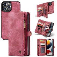 For iPhone 13 Pro Max CaseMe-008 Detachable Multifunctional Horizontal Flip Leather Case with Card Slot & Holder & Zipper Wallet & Photo Frame (Red)