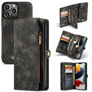 For iPhone 13 Pro CaseMe-008 Detachable Multifunctional Horizontal Flip Leather Case with Card Slot & Holder & Zipper Wallet & Photo Frame (Black)