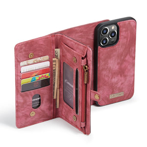 For iPhone 13 Pro CaseMe-008 Detachable Multifunctional Horizontal Flip Leather Case with Card Slot & Holder & Zipper Wallet & Photo Frame (Red)