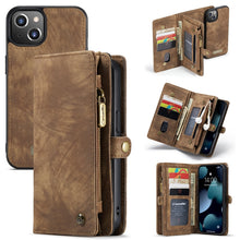 For iPhone 13 CaseMe-008 Detachable Multifunctional Horizontal Flip Leather Case with Card Slot & Holder & Zipper Wallet & Photo Frame(Brown)