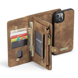 For iPhone 13 CaseMe-008 Detachable Multifunctional Horizontal Flip Leather Case with Card Slot & Holder & Zipper Wallet & Photo Frame(Brown)