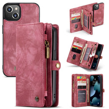 For iPhone 13 CaseMe-008 Detachable Multifunctional Horizontal Flip Leather Case with Card Slot & Holder & Zipper Wallet & Photo Frame(Red)