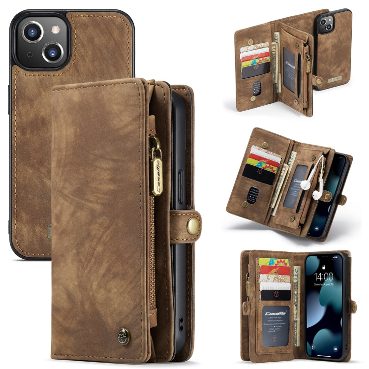 For iPhone 13 mini CaseMe-008 Detachable Multifunctional Horizontal Flip Leather Case with Card Slot & Holder & Zipper Wallet & Photo Frame (Brown)