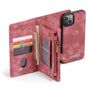 For iPhone 13 mini CaseMe-008 Detachable Multifunctional Horizontal Flip Leather Case with Card Slot & Holder & Zipper Wallet & Photo Frame (Red)