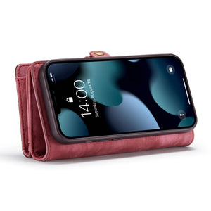 For iPhone 13 mini CaseMe-008 Detachable Multifunctional Horizontal Flip Leather Case with Card Slot & Holder & Zipper Wallet & Photo Frame (Red)