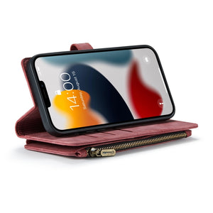 For iPhone 13 Pro Max CaseMe-C30 PU + TPU Multifunctional Horizontal Flip Leather Case with Holder & Card Slot & Wallet & Zipper Pocket (Red)