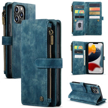 For iPhone 13 Pro Max CaseMe-C30 PU + TPU Multifunctional Horizontal Flip Leather Case with Holder & Card Slot & Wallet & Zipper Pocket (Blue)