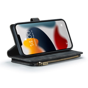 For iPhone 13 Pro CaseMe-C30 PU + TPU Multifunctional Horizontal Flip Leather Case with Holder & Card Slot & Wallet & Zipper Pocket (Black)