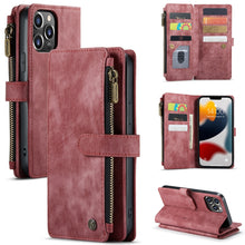 For iPhone 13 Pro CaseMe-C30 PU + TPU Multifunctional Horizontal Flip Leather Case with Holder & Card Slot & Wallet & Zipper Pocket (Red)