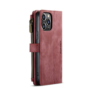 For iPhone 13 Pro CaseMe-C30 PU + TPU Multifunctional Horizontal Flip Leather Case with Holder & Card Slot & Wallet & Zipper Pocket (Red)