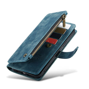 For iPhone 13 Pro CaseMe-C30 PU + TPU Multifunctional Horizontal Flip Leather Case with Holder & Card Slot & Wallet & Zipper Pocket (Blue)