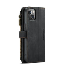 For iPhone 13 CaseMe-C30 PU + TPU Multifunctional Horizontal Flip Leather Case with Holder & Card Slot & Wallet & Zipper Pocket(Black)