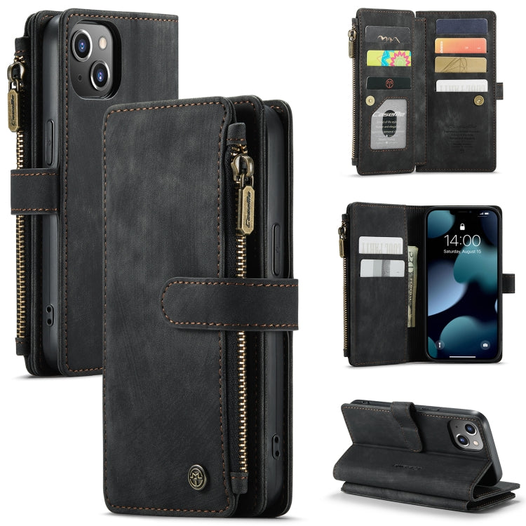 For iPhone 13 CaseMe-C30 PU + TPU Multifunctional Horizontal Flip Leather Case with Holder & Card Slot & Wallet & Zipper Pocket(Black)