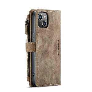 For iPhone 13 CaseMe-C30 PU + TPU Multifunctional Horizontal Flip Leather Case with Holder & Card Slot & Wallet & Zipper Pocket(Brown)