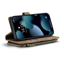 For iPhone 13 CaseMe-C30 PU + TPU Multifunctional Horizontal Flip Leather Case with Holder & Card Slot & Wallet & Zipper Pocket(Brown)