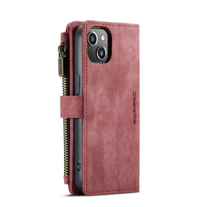 For iPhone 13 CaseMe-C30 PU + TPU Multifunctional Horizontal Flip Leather Case with Holder & Card Slot & Wallet & Zipper Pocket(Red)