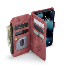 For iPhone 13 CaseMe-C30 PU + TPU Multifunctional Horizontal Flip Leather Case with Holder & Card Slot & Wallet & Zipper Pocket(Red)